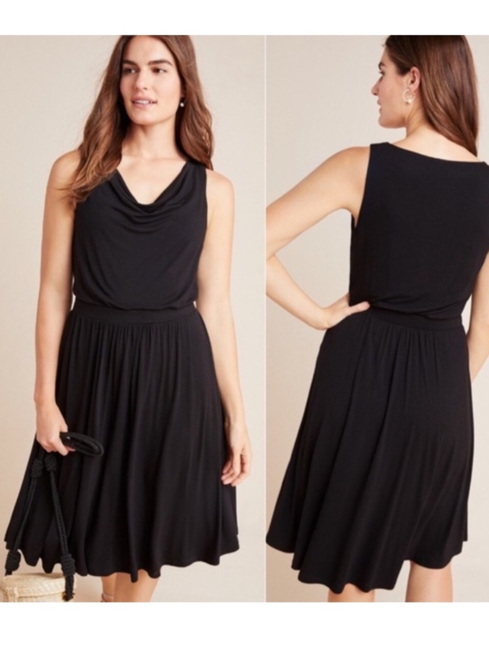 BOGO! NWT Anthropologie Maeve Brianne Black Cowl Neck Jersey Dress Small
